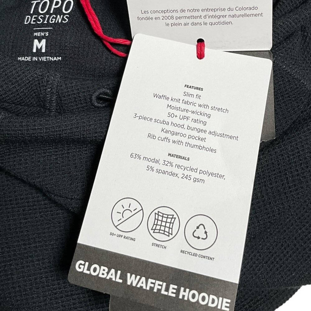 NWT Topo Designs Global Waffle Hoodie Black Long Sleeve Size M Mid Layer - Picture 7 of 12